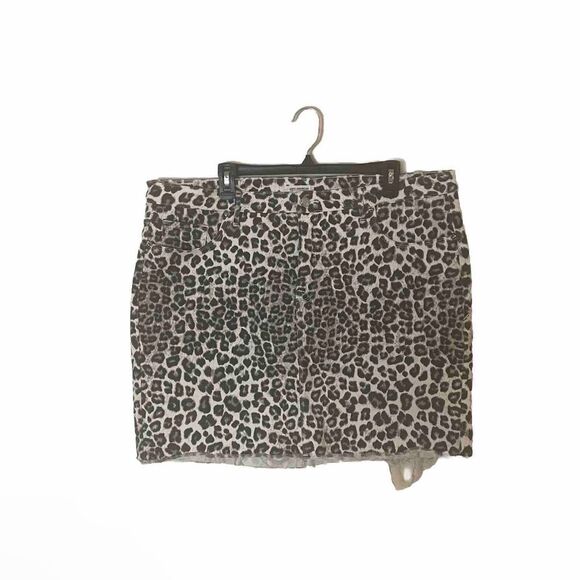 Good American Leopard Raw Hem Mini Skirt Size 18 | Curve-Hugging Statement Denim - Picture 1 of 14